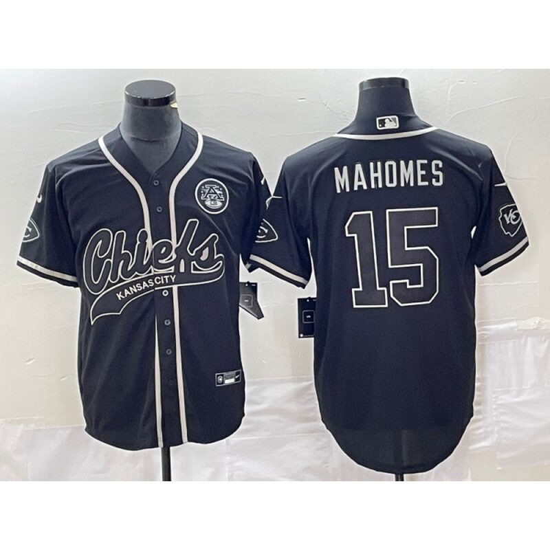 68620774277e6_1 Men's Kansas City Chiefs #15 Patrick Mahomes Black Cool Bae Stitched Baseball Jersey
