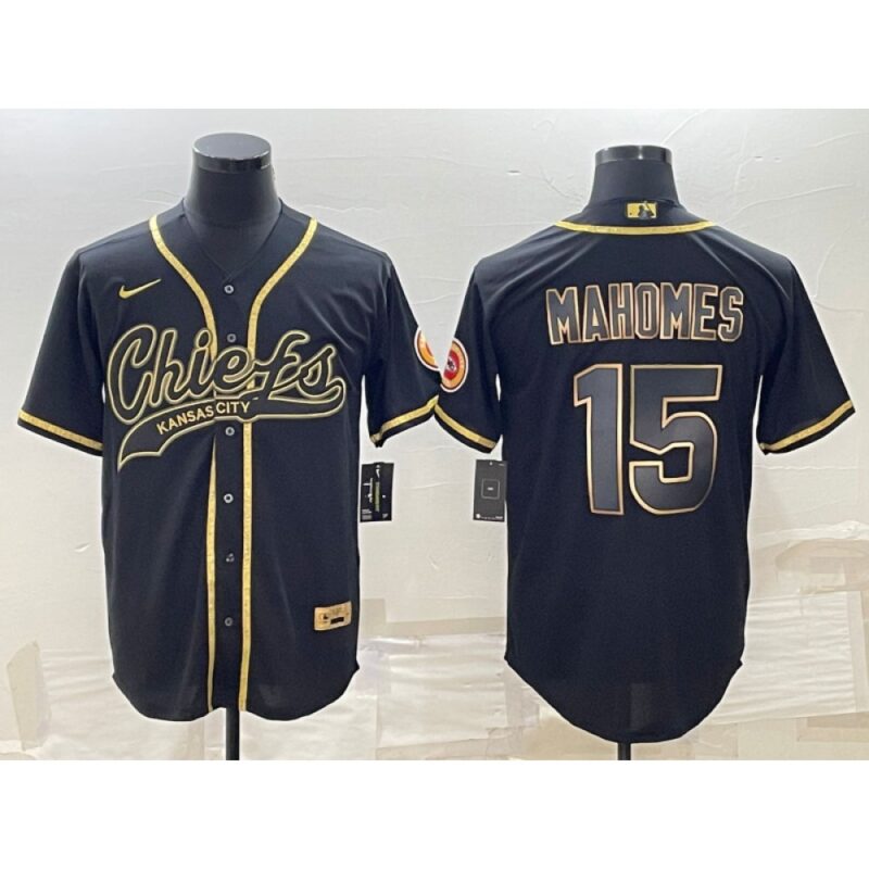 6862077f55d03_1 Men's Kansas City Chiefs #15 Patrick Mahomes Black Gold With Patch Cool Base Stitched Baseball Jersey