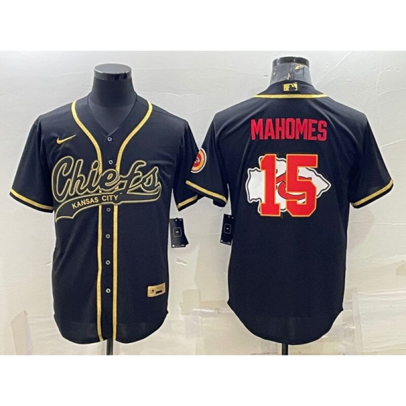 6862078d34fe6_1 Men's Kansas City Chiefs #15 Patrick Mahomes Black Gold Team Big Logo With Patch Cool Base Stitched Baseball Jersey