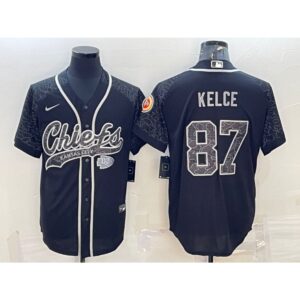 686207aa3d81c_1 Men's Kansas City Chiefs #87 Travis Kelce Black Reflective With Patch Cool Base Stitched Baseball Jersey
