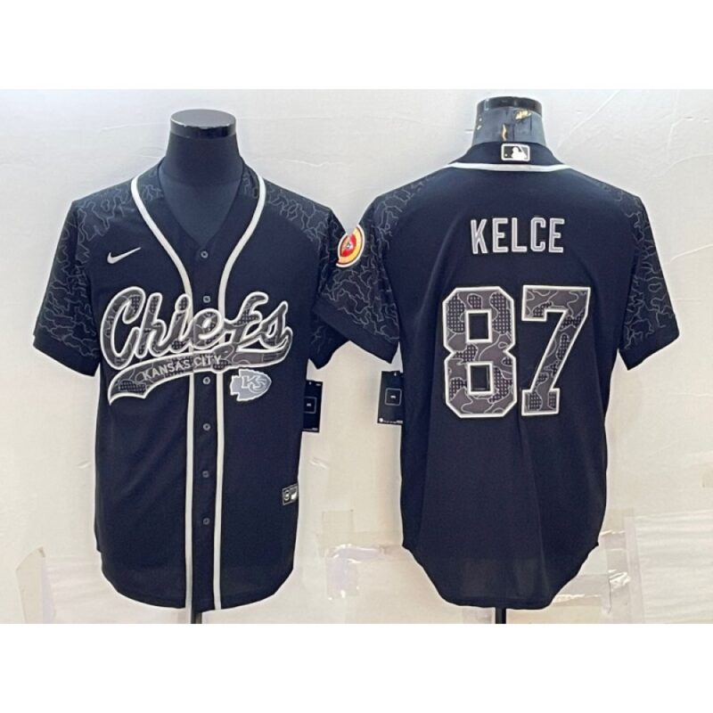 686207aa3d81c_1 Men's Kansas City Chiefs #87 Travis Kelce Black Reflective With Patch Cool Base Stitched Baseball Jersey