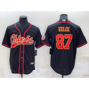686207b1bcc57_1 Men's Kansas City Chiefs #87 Travis Kelce Black Cool Base Stitched Baseball Jersey