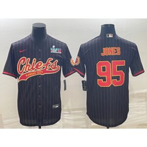 686207b984d49_1 Men's Kansas City Chiefs #95 Chris Jones Black With Super Bowl LVII Patch Cool Base Stitched Baseball Jersey