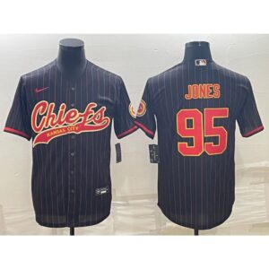 686207bceedab_1 Men's Kansas City Chiefs #95 Chris Jones Black With Patch Cool Base Stitched Baseball Jersey