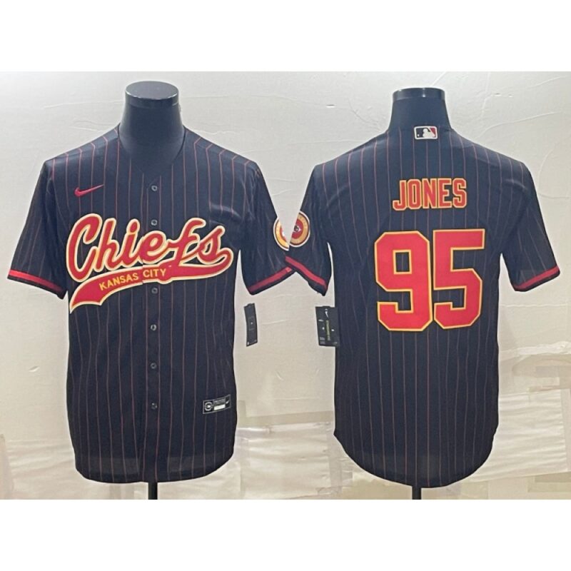 686207bceedab_1 Men's Kansas City Chiefs #95 Chris Jones Black With Patch Cool Base Stitched Baseball Jersey