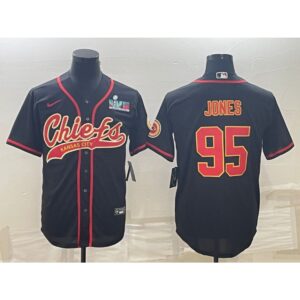 686207c073e82_1 Men's Kansas City Chiefs #95 Chris Jones Black With Super Bowl LVII Patch Cool Base Stitched Baseball Jersey