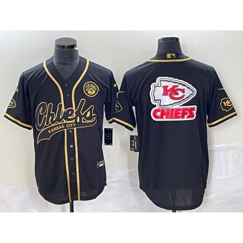 686207c88d498_1 Men's Kansas City Chiefs Black Gold Team Big Logo With Patch Cool Base Stitched Baseball Jersey