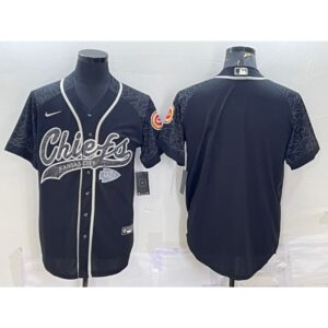 686207e04b560_1 Men's Kansas City Chiefs Blank Black Reflective With Patch Cool Base Stitched Baseball Jersey