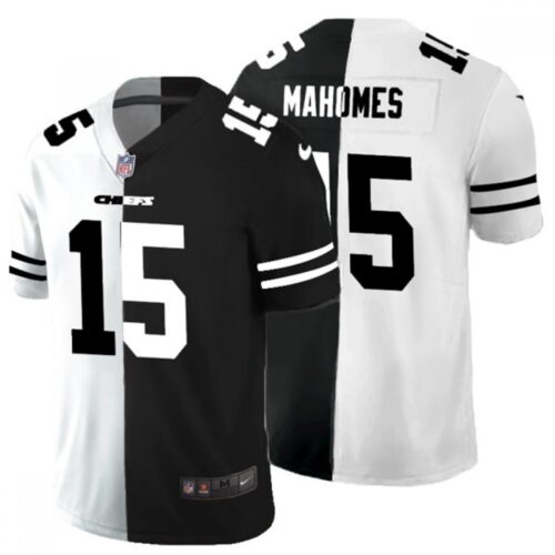 686208647b762_1 Men's Kansas City Chiefs #15 Patrick Mahomes Black & White Split Limited Stitched Jersey