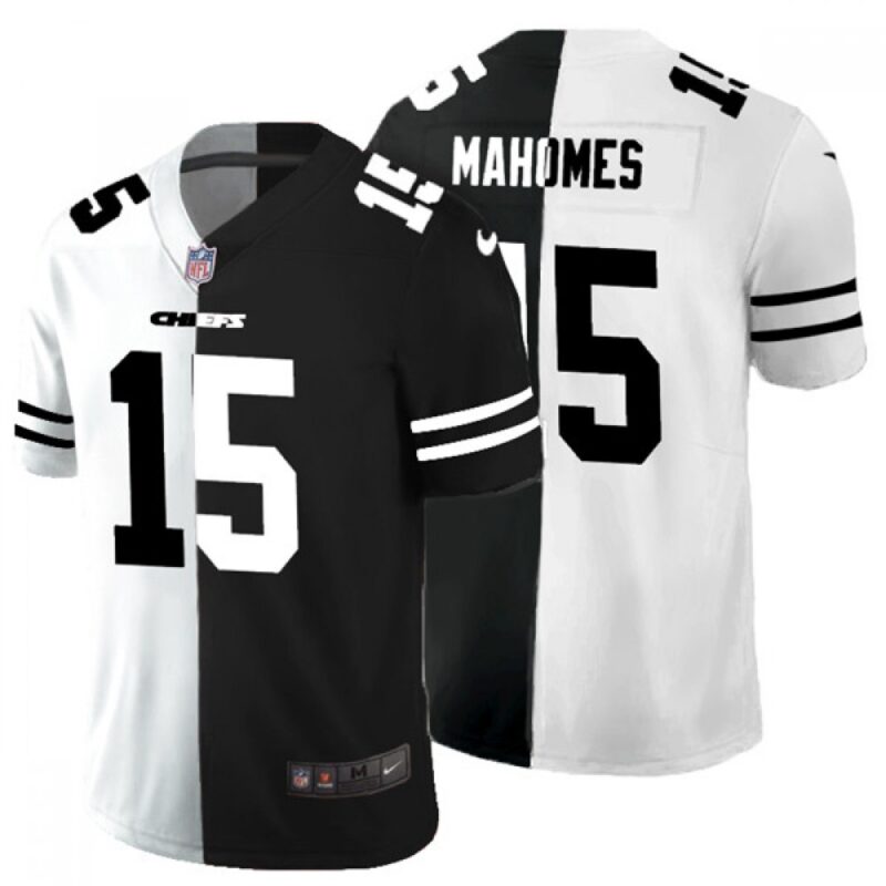 686208647b762_1 Men's Kansas City Chiefs #15 Patrick Mahomes Black & White Split Limited Stitched Jersey