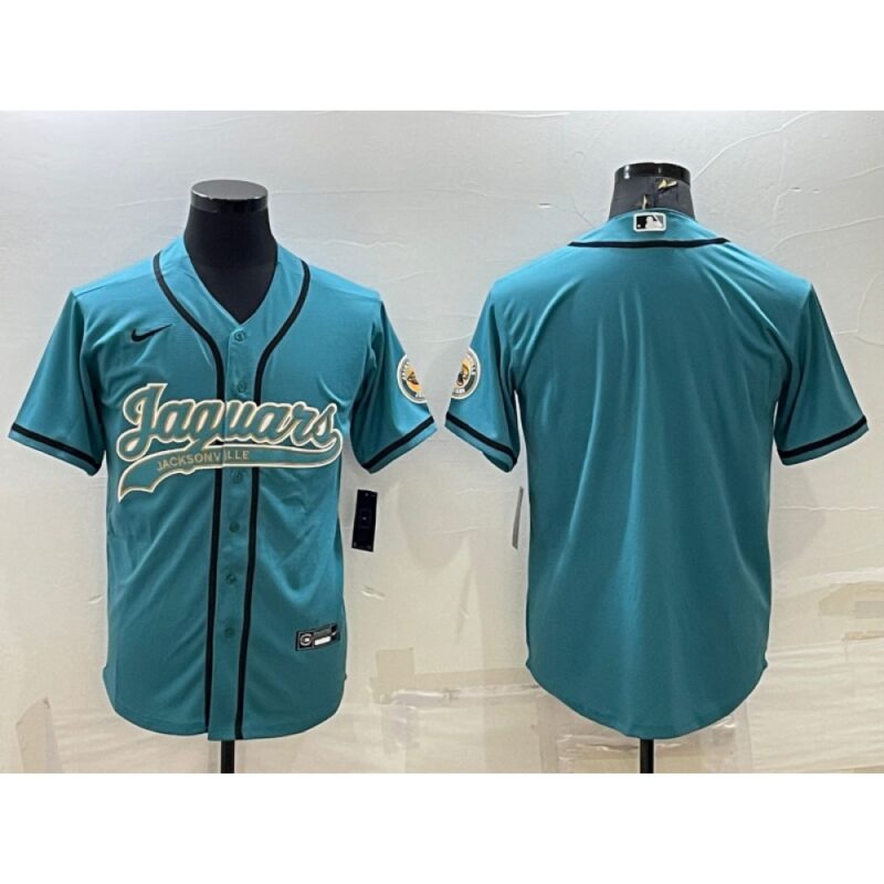 6862099ccc193_1 Men's Jacksonville Jaguars Blank Teal With Patch Cool Base Stitched Baseball Jersey