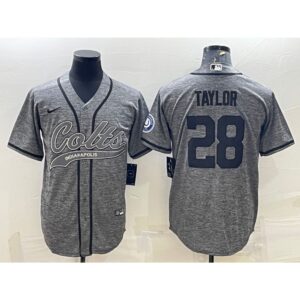 68620e6a942a8_1 Men's Indianapolis Colts #28 Jonathan Taylor Grey With Patch Cool Base Stitched Baseball Jersey