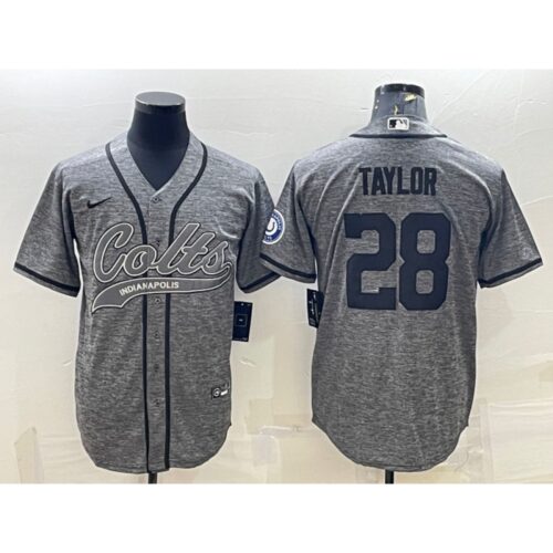 68620e6a942a8_1 Men's Indianapolis Colts #28 Jonathan Taylor Grey With Patch Cool Base Stitched Baseball Jersey