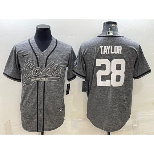 68620e6de11f1_1 Men's Indianapolis Colts #28 Jonathan Taylor Grey With Patch Cool Base Stitched Baseball Jersey