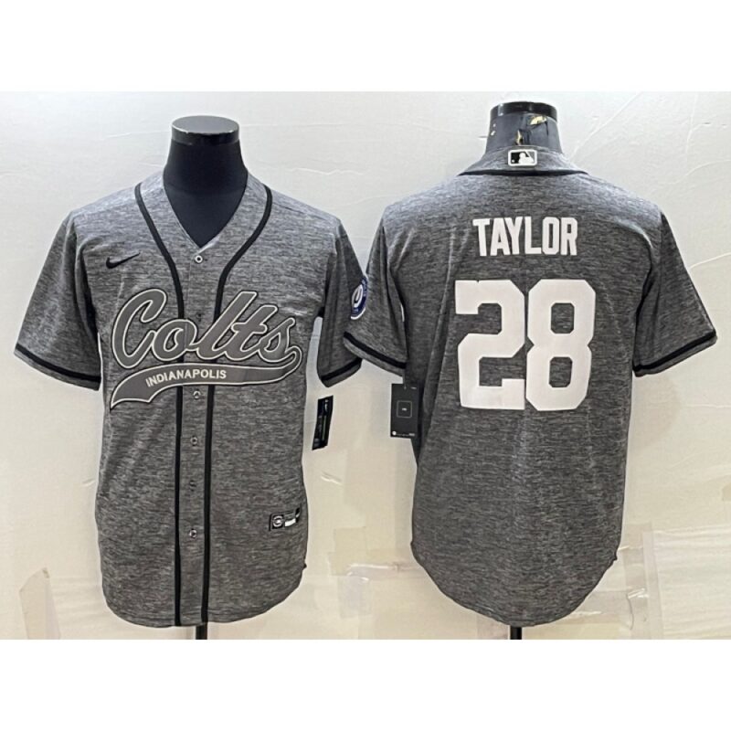 68620e6de11f1_1 Men's Indianapolis Colts #28 Jonathan Taylor Grey With Patch Cool Base Stitched Baseball Jersey