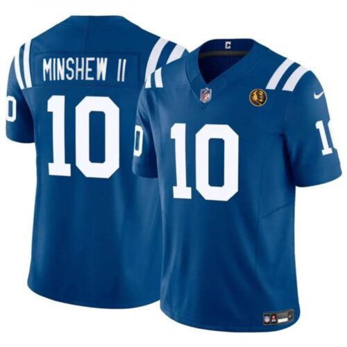 68620f07a08cd_1 Men's Indianapolis Colts #10 Gardner Minshew Blue 2023 F.U.S.E. With John Madden Patch Vapor Limited Stitched Football Jersey