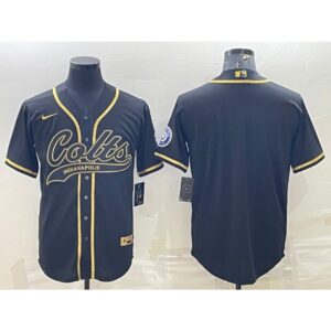 686210157c9b6_1 Men's Indianapolis Colts Blank Black Gold With Patch Cool Base Stitched Baseball Jersey