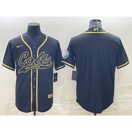 686210157c9b6_1 Men's Indianapolis Colts Blank Black Gold With Patch Cool Base Stitched Baseball Jersey