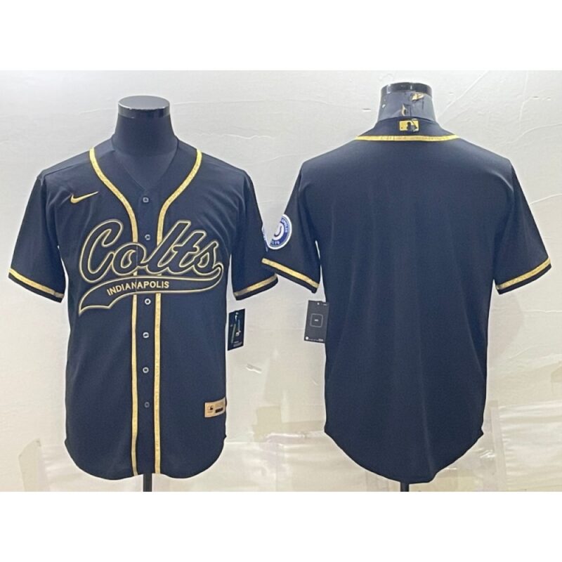 686210157c9b6_1 Men's Indianapolis Colts Blank Black Gold With Patch Cool Base Stitched Baseball Jersey