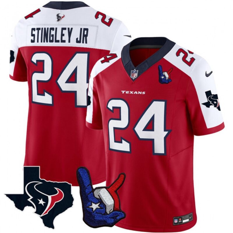 686210739b142_1 Men's Houston Texans #24 Derek Stingley Jr. Red/White 2023 F.U.S.E. With Hand Sign Throwing Up The H Patch Vapor Untouchable Limited Stitched Football Jersey