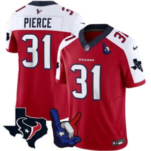 6862107a7c0df_1 Men's Houston Texans #31 Dameon Pierce Red/White 2023 F.U.S.E. With Hand Sign Throwing Up The H Patch Vapor Untouchable Limited Stitched Football Jersey