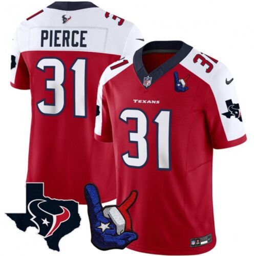 6862107a7c0df_1 Men's Houston Texans #31 Dameon Pierce Red/White 2023 F.U.S.E. With Hand Sign Throwing Up The H Patch Vapor Untouchable Limited Stitched Football Jersey