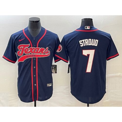 6862126b3e963_1 Men's Houston Texans #7 C.J. Stroud Navy With Patch Cool Base Stitched Baseball Jersey