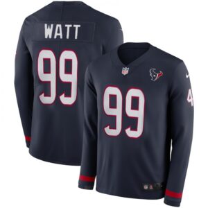 68621279e2116_1 Men's Houston Texans #99 J.J. Watt Navy Therma Long Sleeve Stitched NFL Jersey