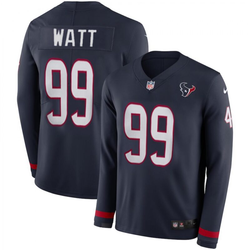 68621279e2116_1 Men's Houston Texans #99 J.J. Watt Navy Therma Long Sleeve Stitched NFL Jersey