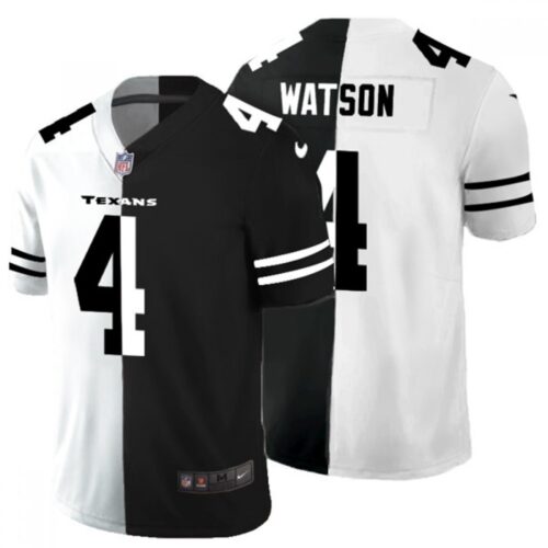 686214080d6ef_1 Men's Houston Texans #4 Deshaun Watson Black & White Split Limited Stitched Jersey