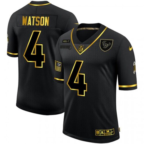 6862146841439_1 Men's Houston Texans #4 Deshaun Watson 2020 Black/Gold Salute To Service Limited Stitched Jersey