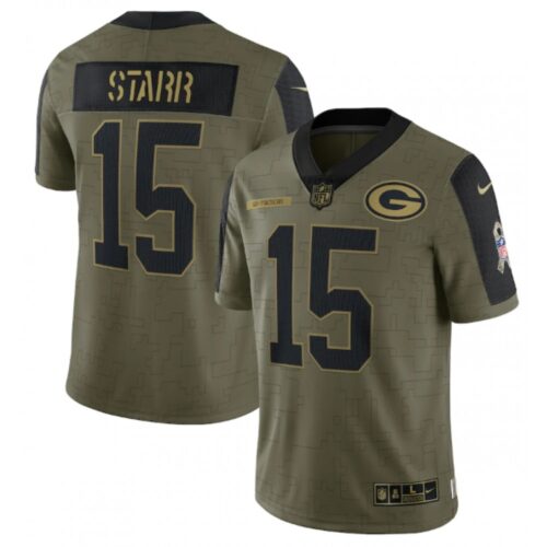 6862155820698_1 Men's Green Bay Packers #15 Bart Starr 2021 Olive Salute To Service Limited Stitched Jersey