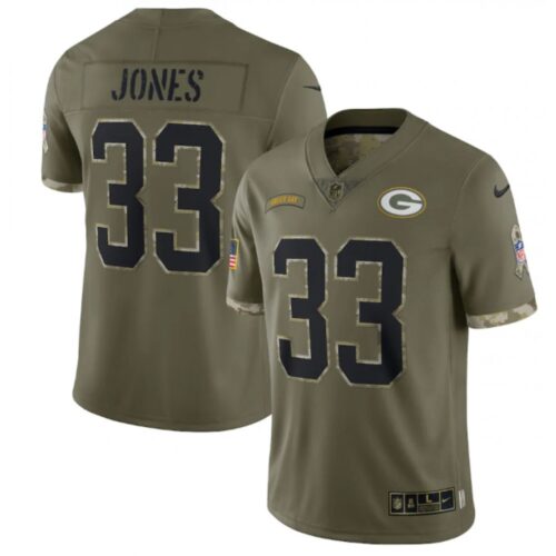 686215977851c_1 Men's Green Bay Packers #33 Aaron Jones Olive 2022 Salute To Service Limited Stitched Jersey