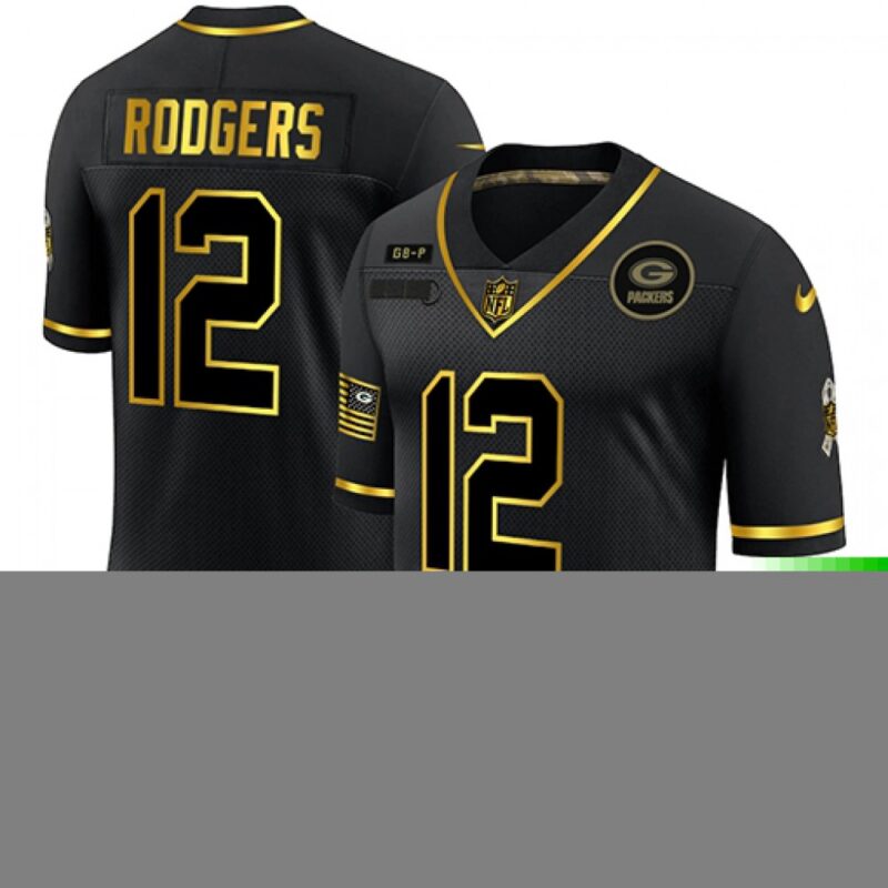 686217181fd9c_1 Men's Green Bay Packers #12 Aaron Rodgers 2020 Black/Gold Salute To Service Limited Stitched Jersey