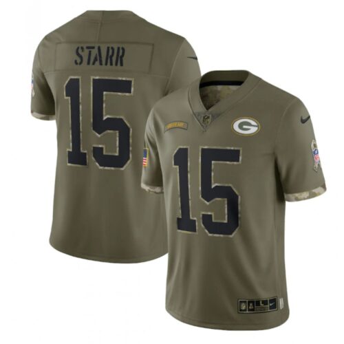68621724573de_1 Men's Green Bay Packers #15 Bart Starr Olive 2022 Salute To Service Limited Stitched Jersey