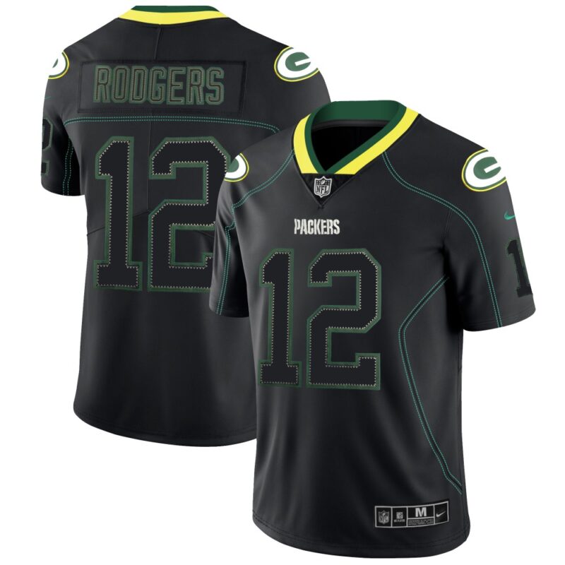 68621733492bf_1 Men's Green Bay Packers #12 Aaron Rodgers Black 2018 Lights Out Color Rush NFL Limited Jersey
