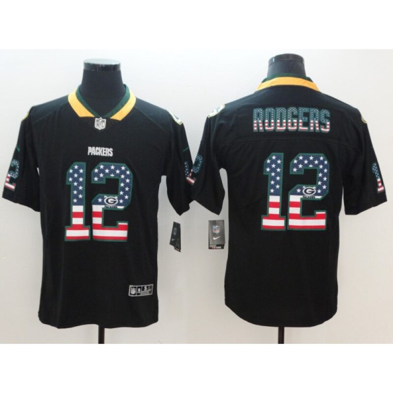 6862173650b3c_1 Men's Green Bay Packers #12 Aaron Rodgers Black 2018 USA Flag Color Rush Limited Fashion NFL Stitched Jersey