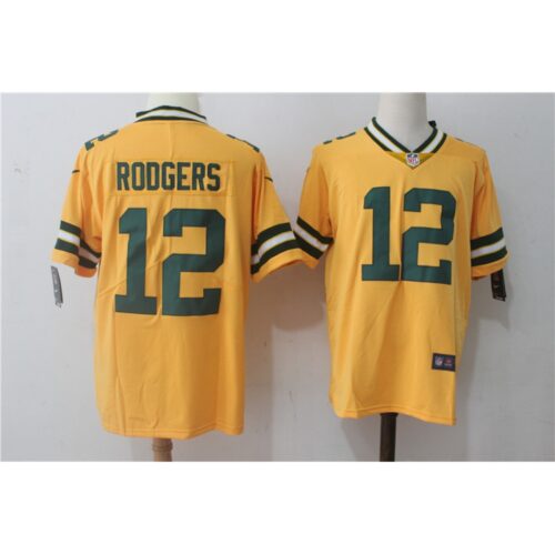 6862173f25e48_1 Men's Green Bay Packers #12 Aaron Rodgers Yellow Stitched NFL Limited Rush Jersey