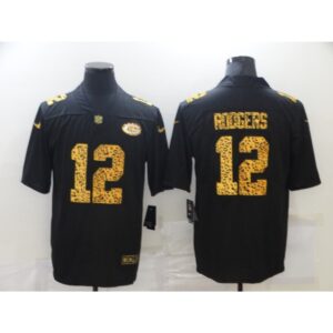 6862175808693_1 Men's Green Bay Packers #12 Aaron Rodgers 2020 Black Leopard Print Fashion Limited Stitched Jersey