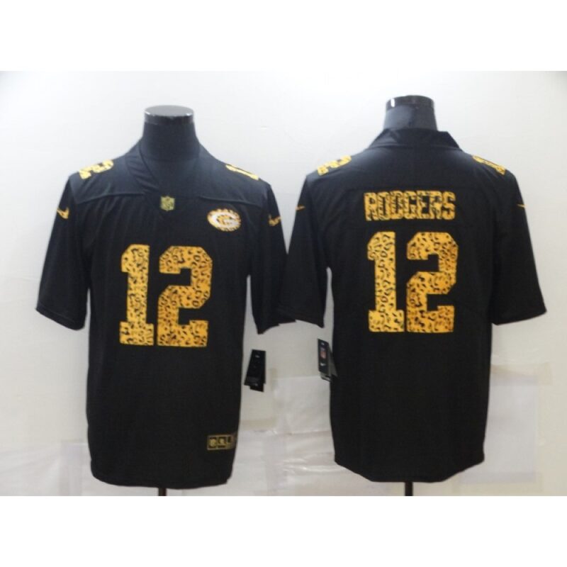 6862175808693_1 Men's Green Bay Packers #12 Aaron Rodgers 2020 Black Leopard Print Fashion Limited Stitched Jersey