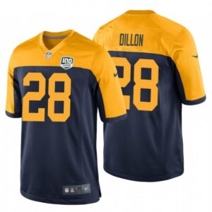 686217ca517ff_1 Men's Green Bay Packers #28 AJ Dillon Navy/Gold 100th Season Limited Stitched Jersey