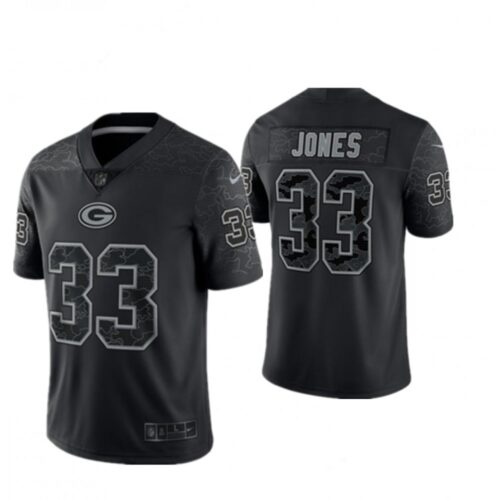 686217d6f21fc_1 Men's Green Bay Packers #33 Aaron Jones Black Reflective Limited Stitched Football Jersey