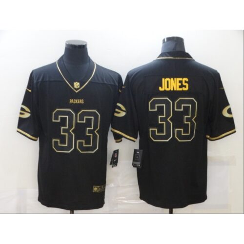 686217d9eacad_1 Men's Green Bay Packers #33 Aaron Jones 2020 Black Golden Limited Stitched Jersey