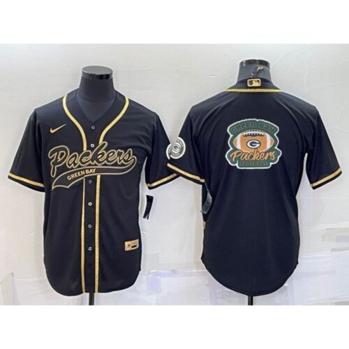 6862188d63b92_1 Men's Green Bay Packers Black Gold Team Big Logo With Patch Cool Base Stitched Baseball Jersey