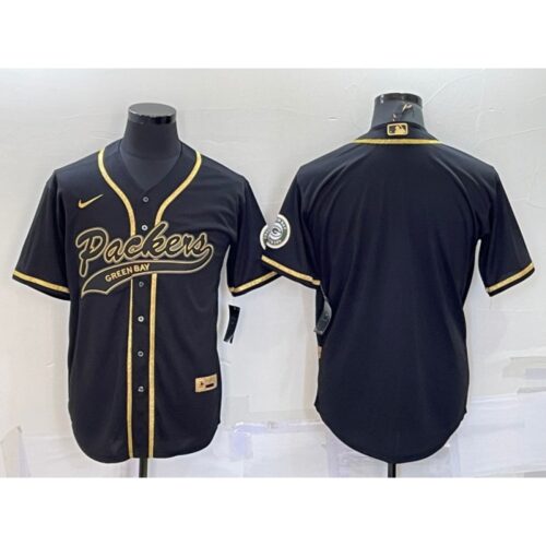 686218904b797_1 Men's Green Bay Packers Blank Black Gold With Patch Cool Base Stitched Baseball Jersey