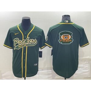 68621895e0736_1 Men's Green Bay Packers Green Team Big Logo With Patch Cool Base Stitched Baseball Jersey