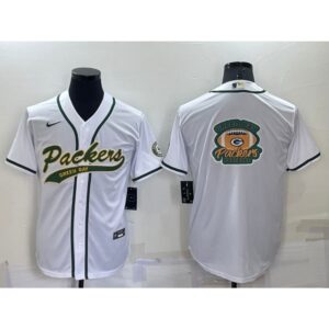 68621898b5fd9_1 Men's Green Bay Packers White Team Big Logo With Patch Cool Base Stitched Baseball Jersey
