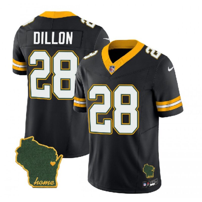 686219b62c0cc_1 Men's Green Bay Packers #28 A.J. Dillon Black 2023 F.U.S.E. Home Patch Vapor Untouchable Limited Stitched Jersey