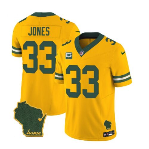 686219c597562_1 Men's Green Bay Packers #33 Aaron Jones Gold 2023 F.U.S.E. Home Patch And 1-Star C Patch Vapor Untouchable Limited Stitched Jersey