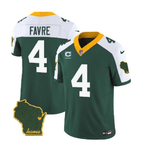 686219dc1ed6a_1 Men's Green Bay Packers #4 Brett Favre Green/White 2023 F.U.S.E. Home Patch And 1-Star C Patch Vapor Untouchable Limited Stitched Jersey